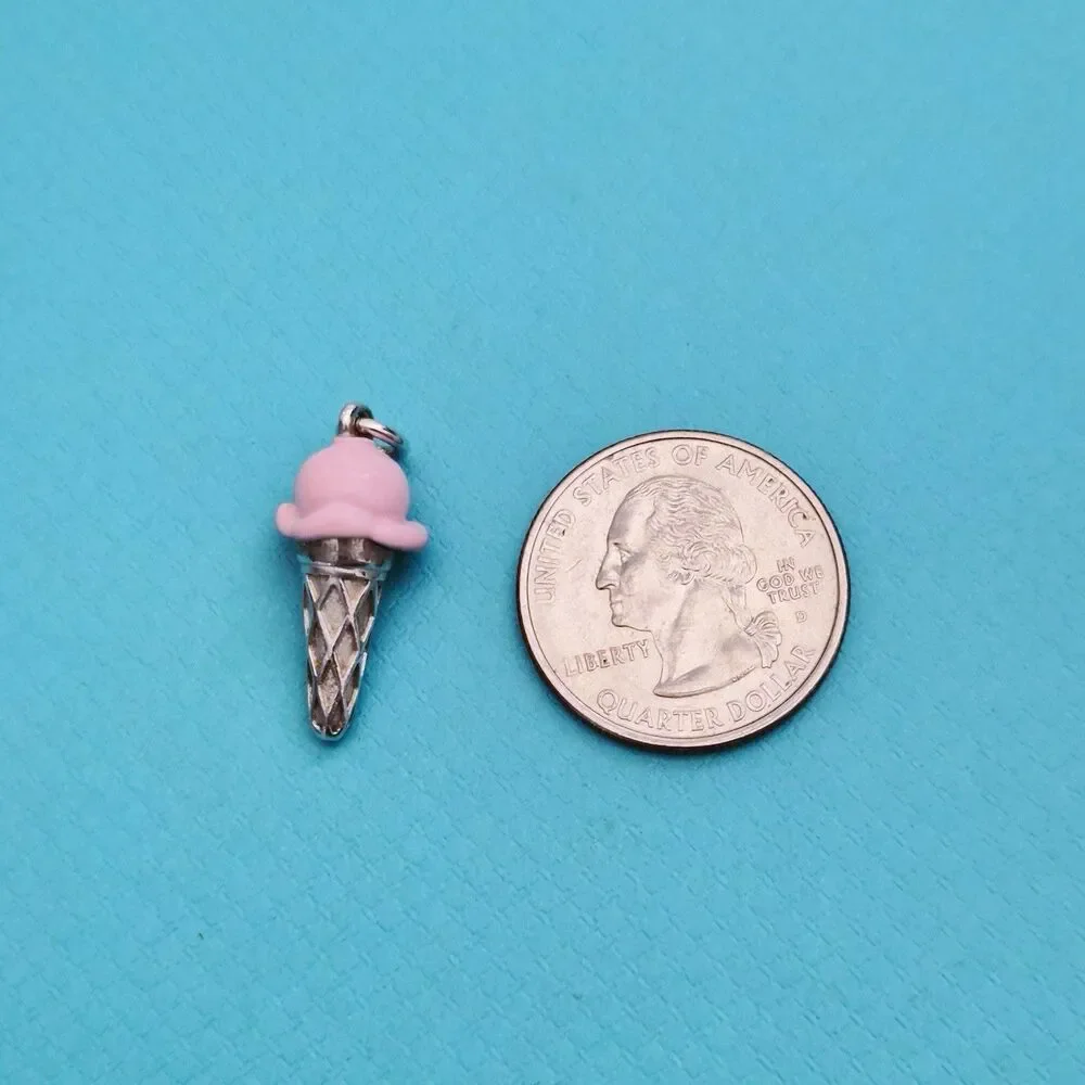 RARE Tiffany & Co. Pink Enamel Ice-cream Cone Sterling Silver Charm Pendant